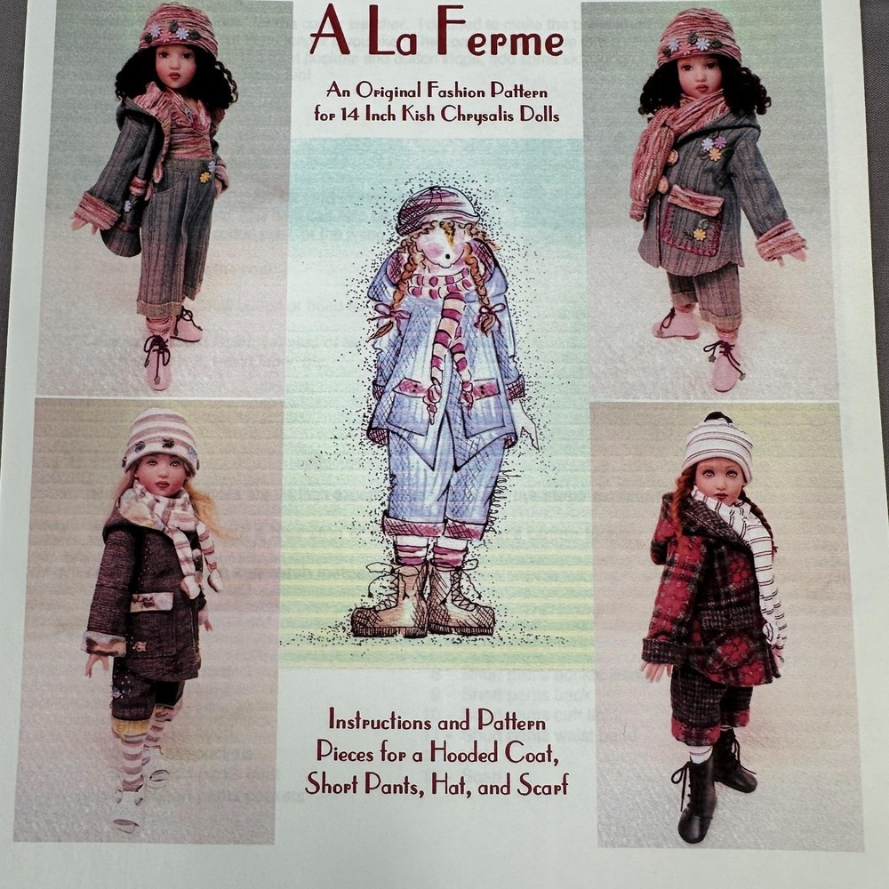 Kish Chrysalis 14" Doll A La Ferme Sewing Pattern Coat Pants Hat Scarf